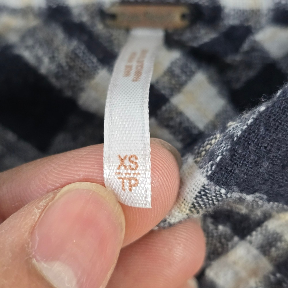 Free People Plaid Button Down Shirt‎ Black Cream Purple XS Long Sleeve Flannel - Picture 6 of 8